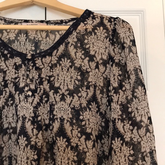 Blu Pepper Sheer Boho Tunic Top Sz S - Picture 2 of 9